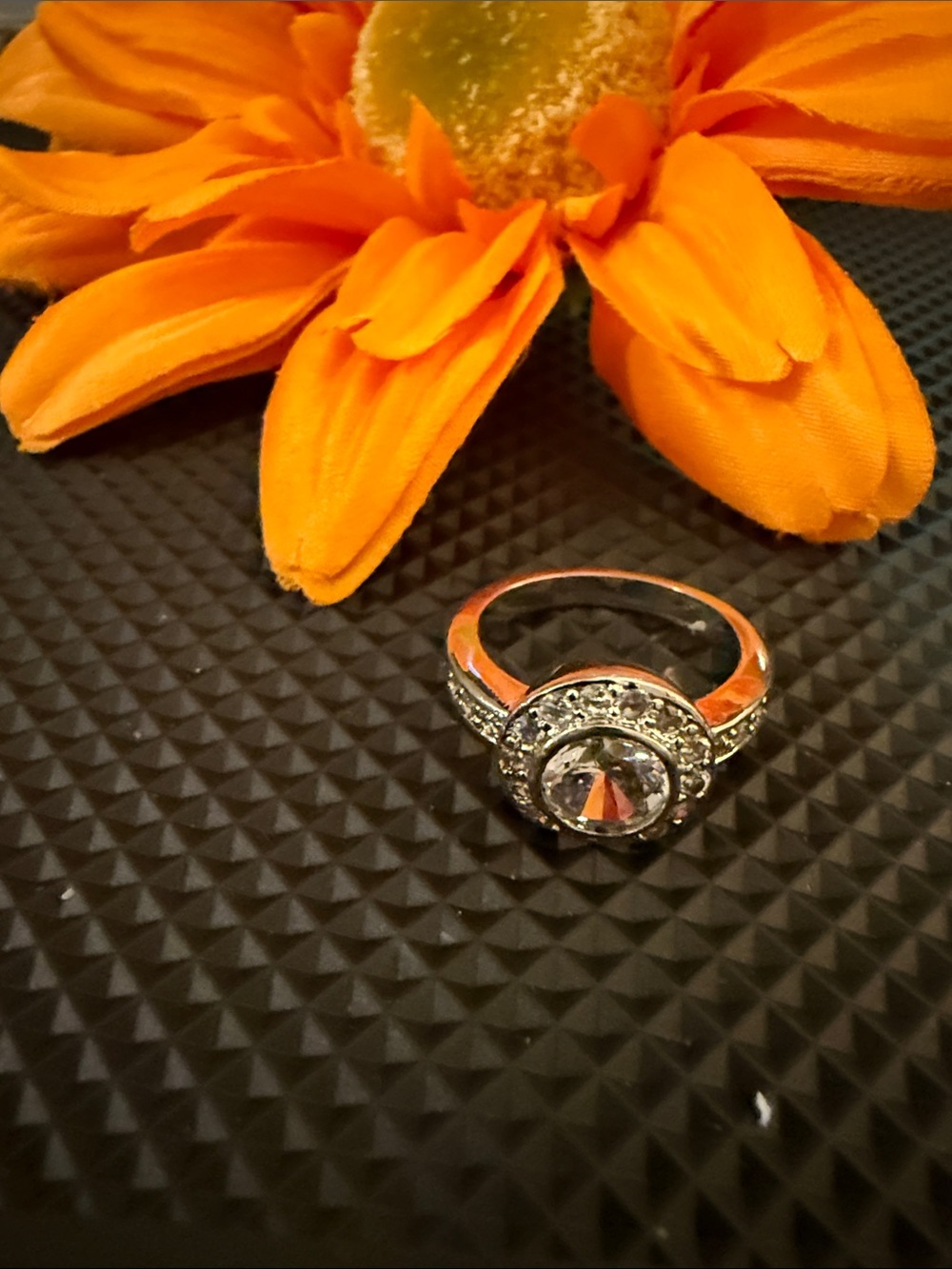 Silver Halo Cubic Zirconia Engagement Ring - Silver